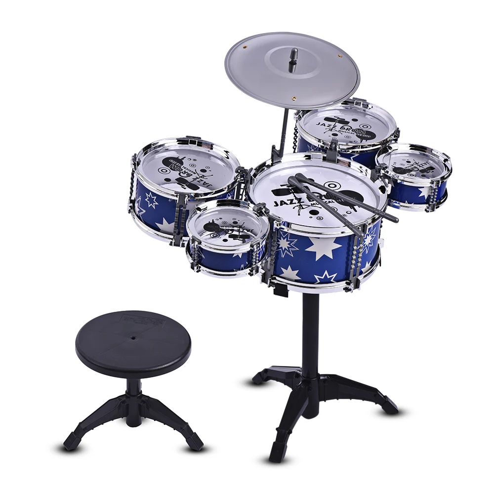 Высокое качество Джаз барабанная установка музыкальный инструмент образовательные игрушки 5 Барабаны + 1 тарелки с Маленький стул