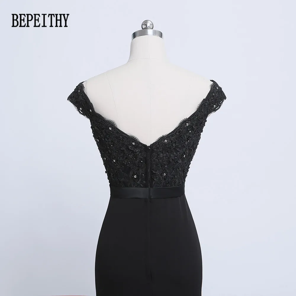 BEPEITHY Vestido Longo Новое поступление Черное длинное платье для выпускного вечера с аппликацией из бисера Русалка с открытыми плечами створки вечерние платья