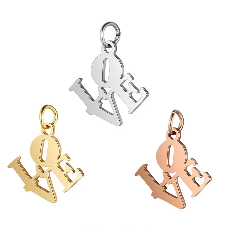 

LOULEUR 2Pcs/lot 16x19mm Stainless Steel LOVE Letters Charms Pendants Gold Color For Necklace DIY Jewelry Making
