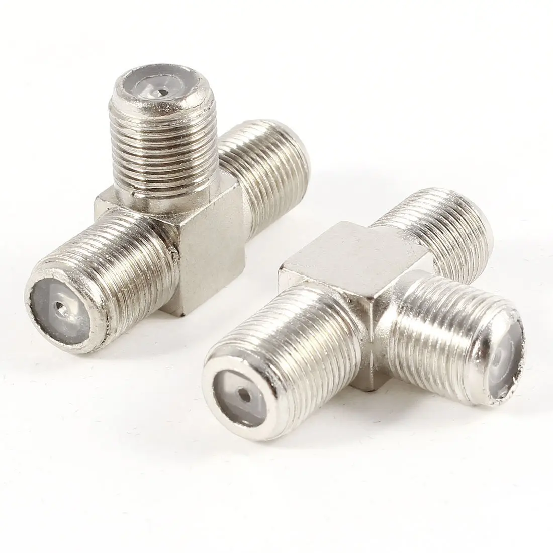 

2 Pcs F Type Female to Female Jack 3-Way RF Plug Adapter Connector Silver Tone