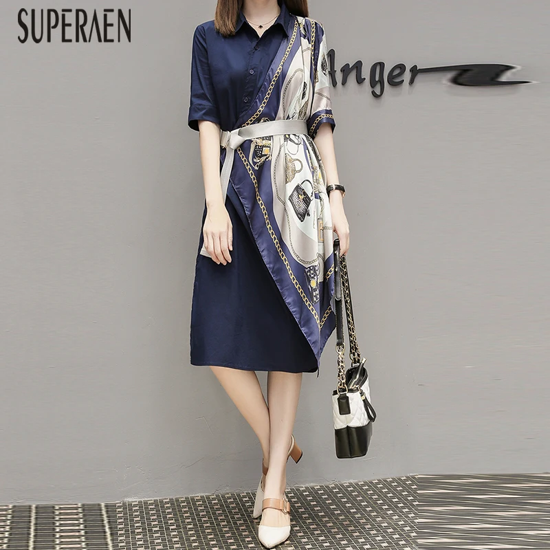 

SuperAen 2019 Summer New Pluz Size Women's Dress Short Sleeve Casual Ladies Dress Fashion Korean Style Women Clothing