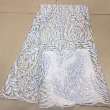 

Nigerian lace fabrics with sequin 5yard/lot fashion gold sequin fabric velvet high quality green tulle lace free shipping Green