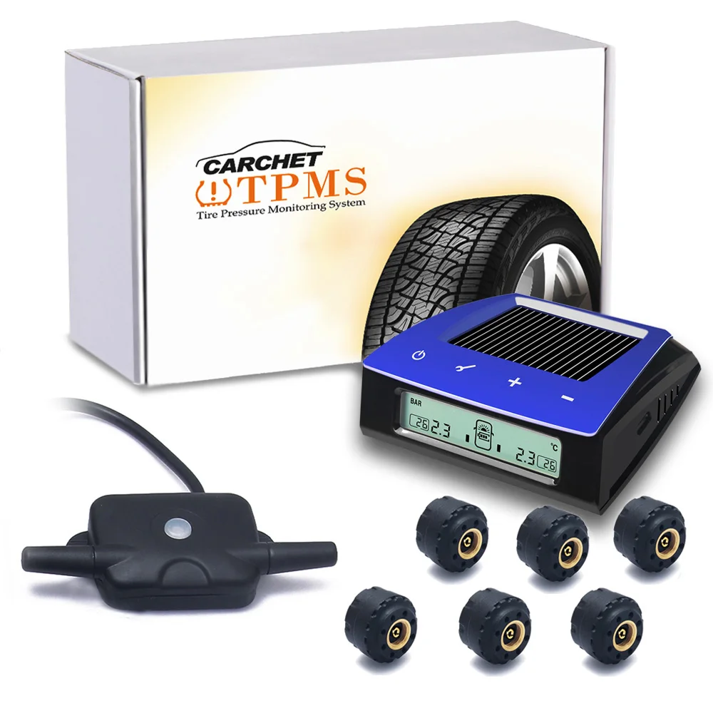 CARCHET Wireless RV Solar Tire Pressure Monitor System TPMS + 6 External Sensors Car Truck RV Trailar TPMS 6 sensors LCD Display