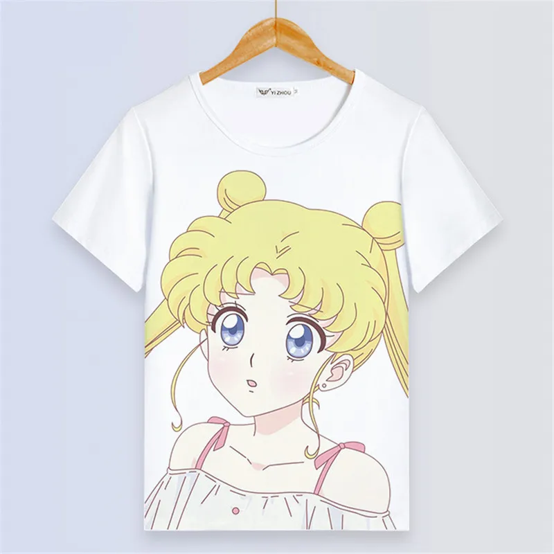Сейлор Мун Сексуальная Женская белая футболка Kawaii Luna Cat Painting Femme Футболка с