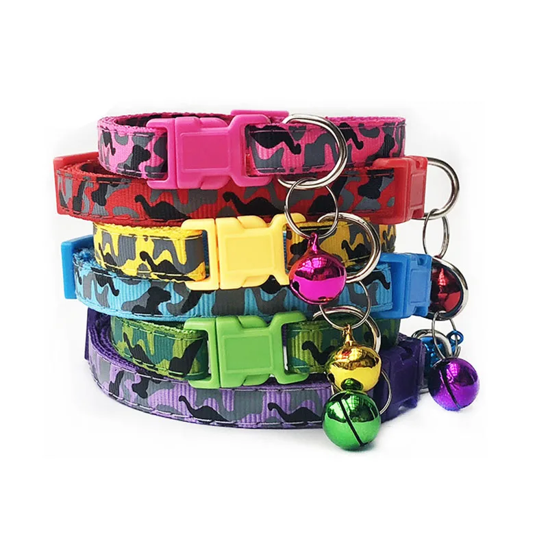 

Fashion Colorful CAMOUFLAGE Print Cat Collar Breakaway Small Dog Puppy Kitten Cat Safety Nylon Bell Collar Adjustable 19-32cm