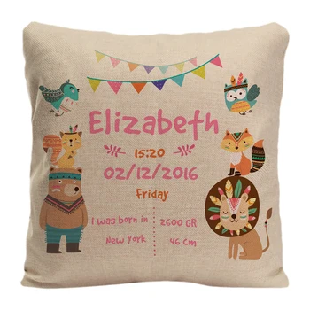 

Customized With Birthday Baby Girl Cushion Birth Data Forest Animals Pillow Decorative Cushion Cover Pillow Case Customize Gift