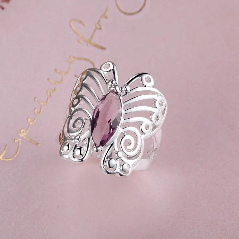 

Purple Crytal&Butterfly Rings Silver Plated Cocktail Rings For Lady Mother Friends