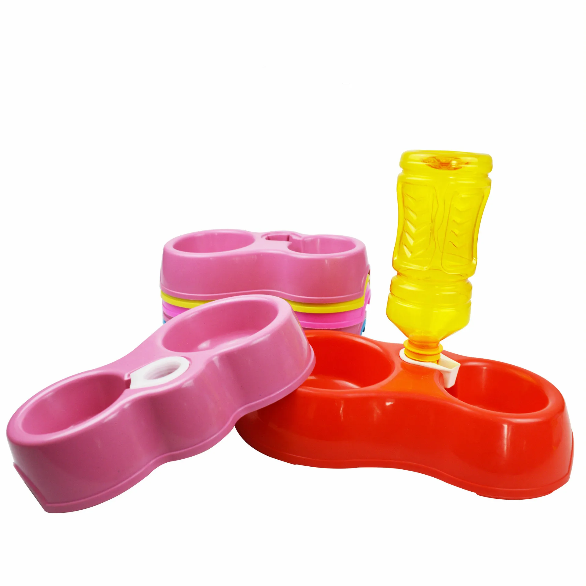 ZHH Pet Double Dog Bowl Colored Plastic Autodrinkers Circle Bowl High