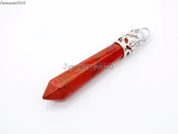 

Natural Red Jas-per Gems Stones Long Hexagonal Pointed Healing Reiki Chakra Pendant Beads Necklace Earrings 10Pcs/Pack