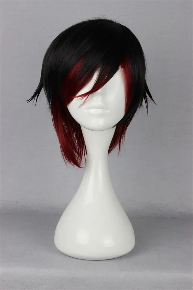 Black and Red Mixed Short Straight Cosplay Wig Gift Hairnet