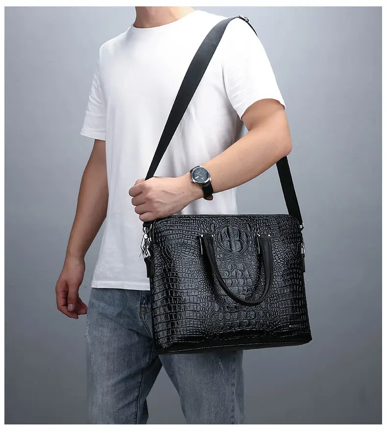 Мужские портфели из кожи крокодила, сумка через плечо, сумки, мужские бизнес брендовые портфели, повседневная мужская сумка для ноутбука