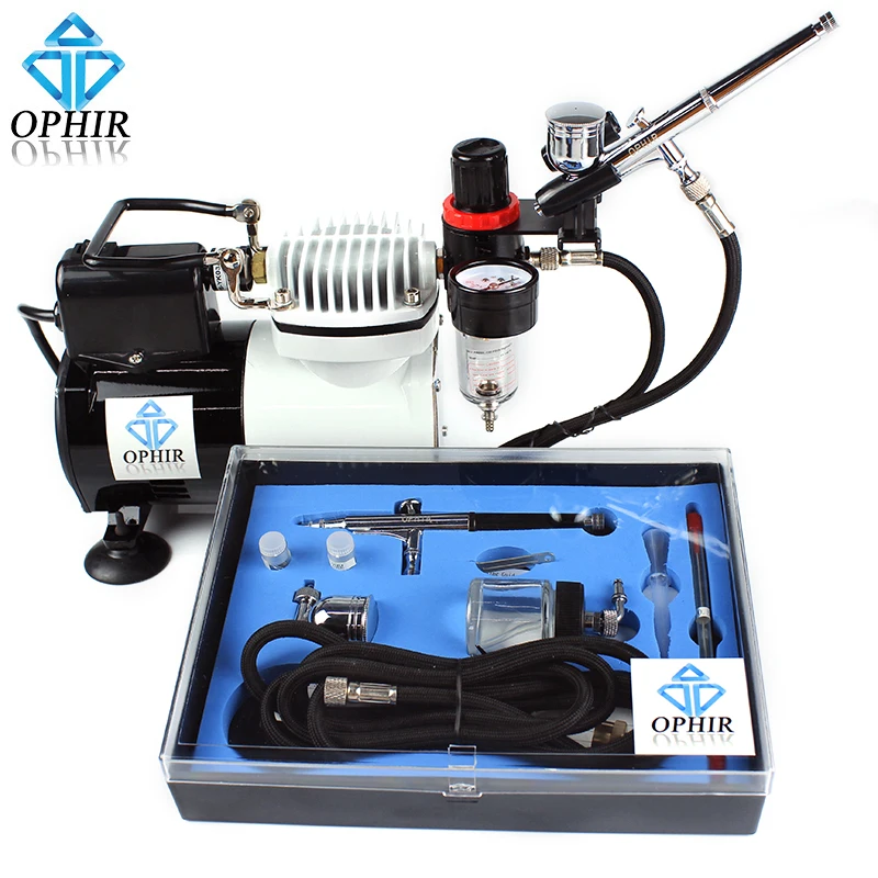 OPHIR Airbrush Compressor Kit with Cooling Fan for Craftwork Spraying Tanning T-Shirt Art Hobby Airbrushing _AC114+004A+074