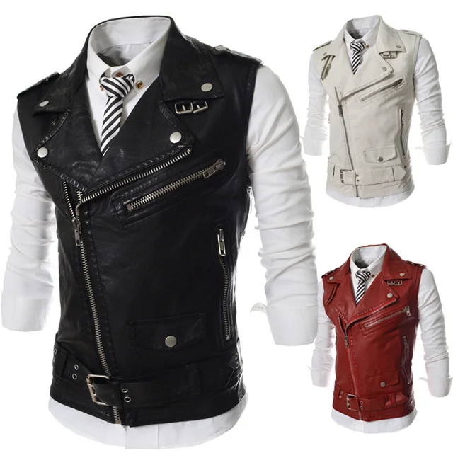 Free Shipping Man Men's Fashion Sleeveless Leather jackets
