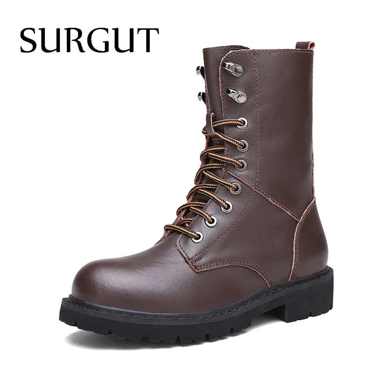 

SURGUT 2020 Brand Men Boots Fashion Mid-Calf Snow Boots Casual Autumn Winter Lover Couple Men Footwear Waterproof Boots Men