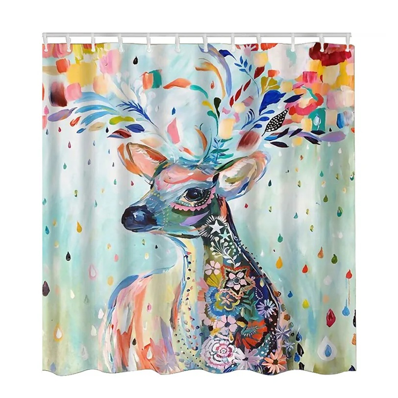 

Ouneed 150x180cm Shower Curtains for Bathroom Deer Printing Waterproof Polyester Shower Bath Curtain With 12pcs Hooks NO01