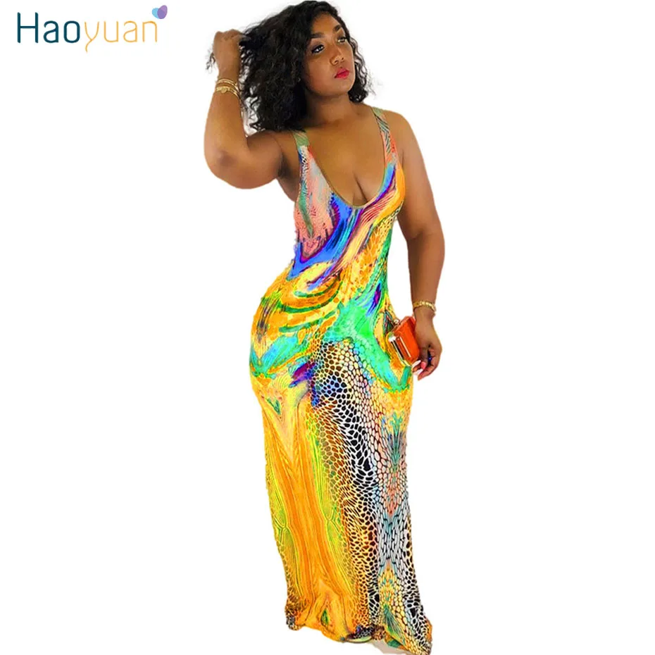 

HAOYUAN Plus Size Leopard Print Long Maxi Dress Women Fashion Elegant Summer Vestidos Bodycon Sundress Night Club Party Dresses