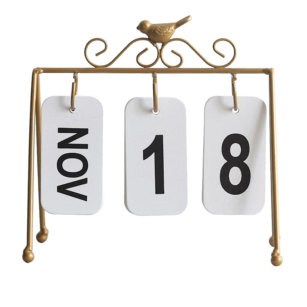 Модный Железный календарь с имитацией птицы для переворачивания страниц, домашний офис, рабочий стол, домашний декор, подарок - Цвет: Golden