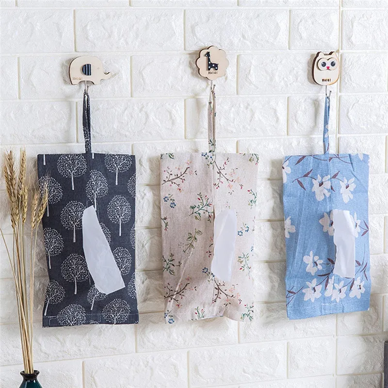 

Hot Sale Eco Friendly Cotton Linen Hanging Storage Bag Multi Purpose Home Bathroom Paper Napkin Holder Car Storage Organizer