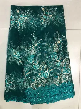 

Teal Color 3D Lace Fabric 2018 High Quality Lace 3D Embroidered French Beaded Tulle Lace Hot Sale French African Lace Fabric