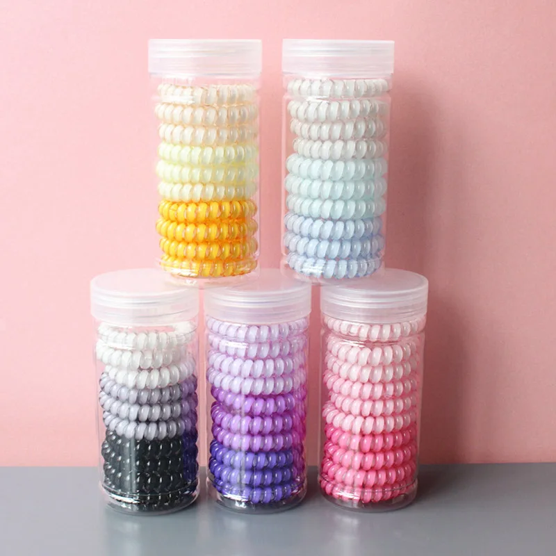 

1 box Small Fresh Hair Accessories Gradient Color Telephone Line Women Girl Headpiece Hairband Set Jelly Color Elastic Head Rope