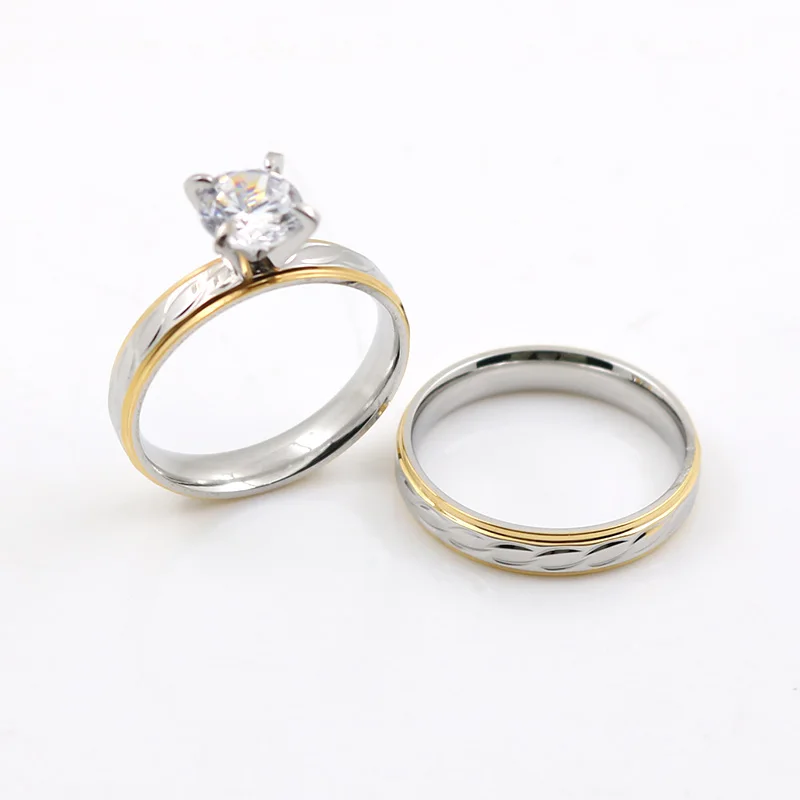 Romantic Couple Rings for Lovers in Wedding Rings Stainless Steel Rings Charm Crystal Stone Rings Silver Gold Color
