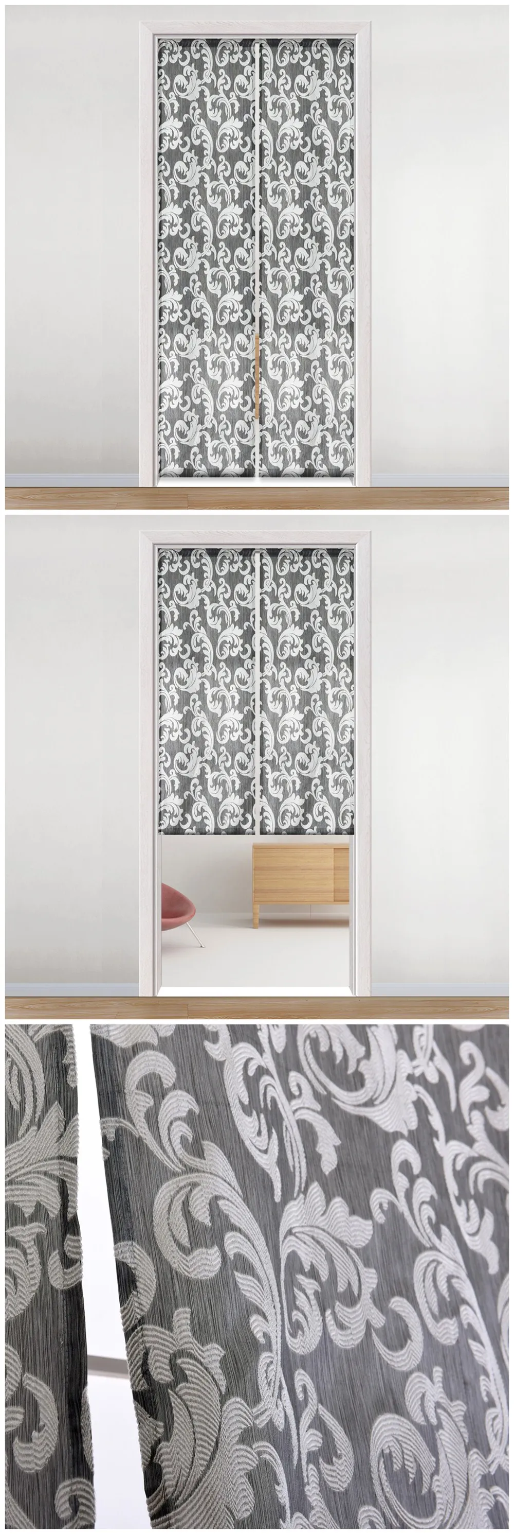 MLS-Smt301  NAPEARL Vein Leaves Drops Door Curtains Leaves Pattern Rustic European For Bedroom Short Rod Pocket Thread Fabric Decor Textile (3)