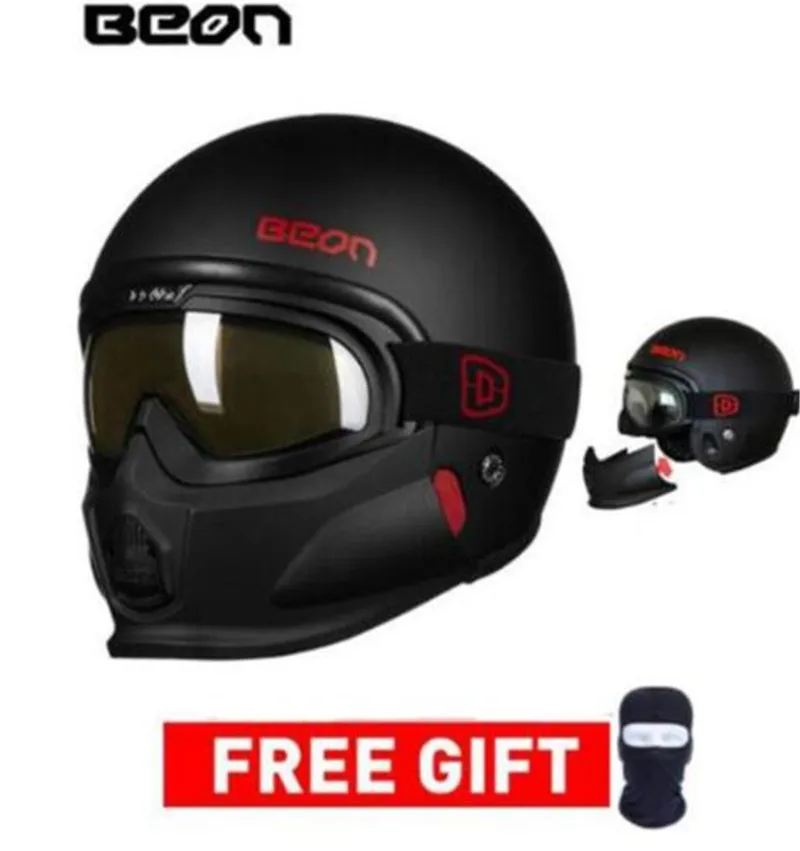 

BEON Motorcycle Helmet Retro Vintage Cruiser Chopper Scooter Cascos Moto Helmet 3/4 Open Face Helmet Removable Modular Mask