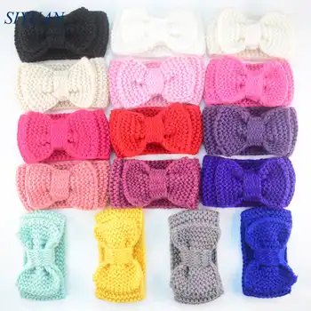 100pcs/lot Chunky Crochet Knitted Bow Turban Headwrap Girls Winter Headband Photo Props Boutique Hair Accessories FDA235 - Category 🛒 Mother & Kids