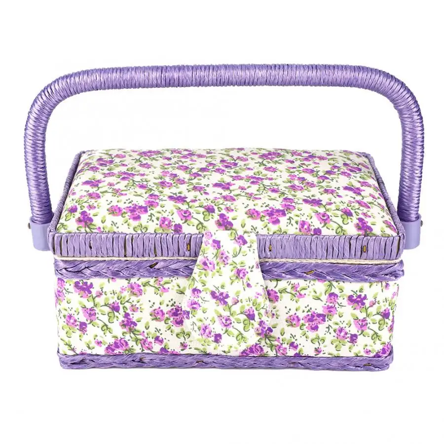 

Sewing Basket Cotton Craft Storage Box Needle Thread Basket Cotton Fabric Household Sewing Box Organizer with Sewing Accessories