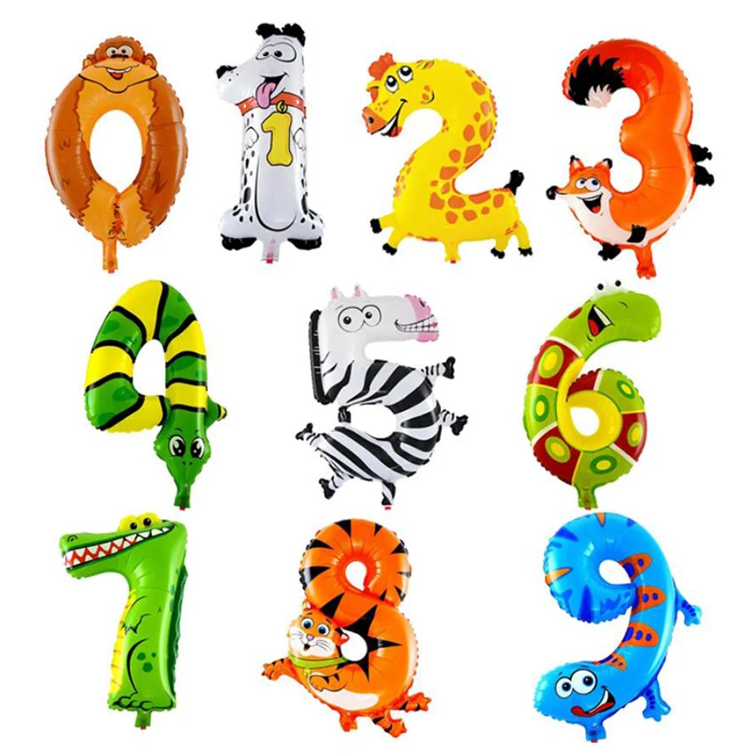 

Cartoon Animals Number Foil Balloons Digit Animal head Inflatable Balloons Happy Birthday Party Baby Shower Decor kids gifts