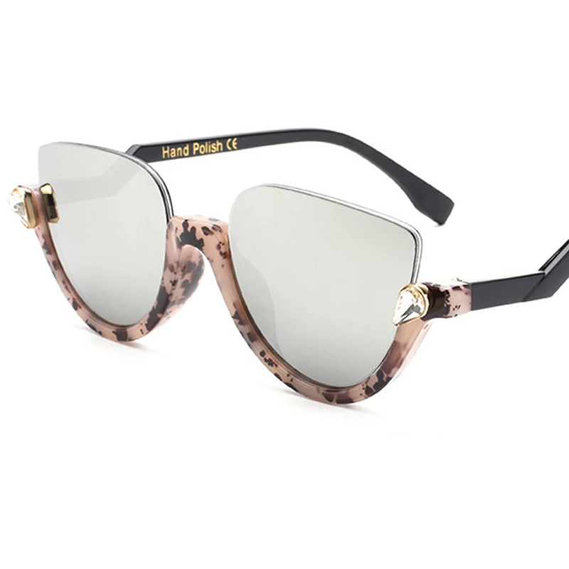 SIMPRECT, кошачий глаз, солнцезащитные очки для женщин, Ретро стиль, полуоправа, зеркальные, UV400, солнцезащитные очки, Роскошные, брендовые, дизайнерские, Lunette De Soleil Femme - Цвет линз: C1