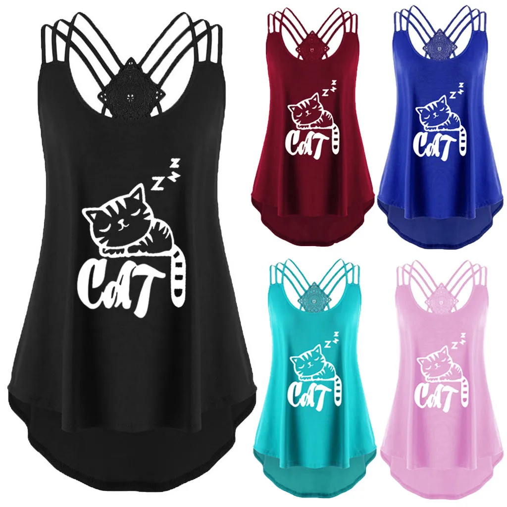 

2019 Summer Sexy Ladies' Bandages Sleeveless Vest Top Musical Notes Print Strappy Tank Tops Cami Female Vest Ladies Clothing