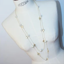 New Fashion Long Sweater Chain Ornaments Vintage Simulated Pearl Jewelry Hollow Out Rose Flower Drop Long Necklace For Women gorgeous faux pearl hollow out necklace for women