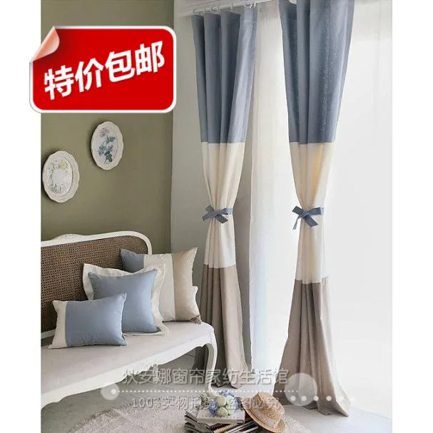 

Brief fashion shade cloth blue and white retro striped splice drapery panels modern curtains for home