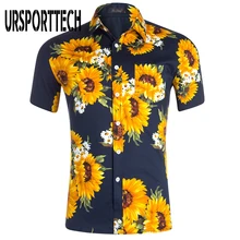 URSPORTTECH Men Hawaiian Shirt Summer 100% Cotton Short Sleeve Vintage Floral Printed Shirt Men Beach Shirts For Men Plus Size bob dong men s vintage wdf floral printed summer hawaii shirt short sleeve retro pattern beach casual hawaiian shirts for luau