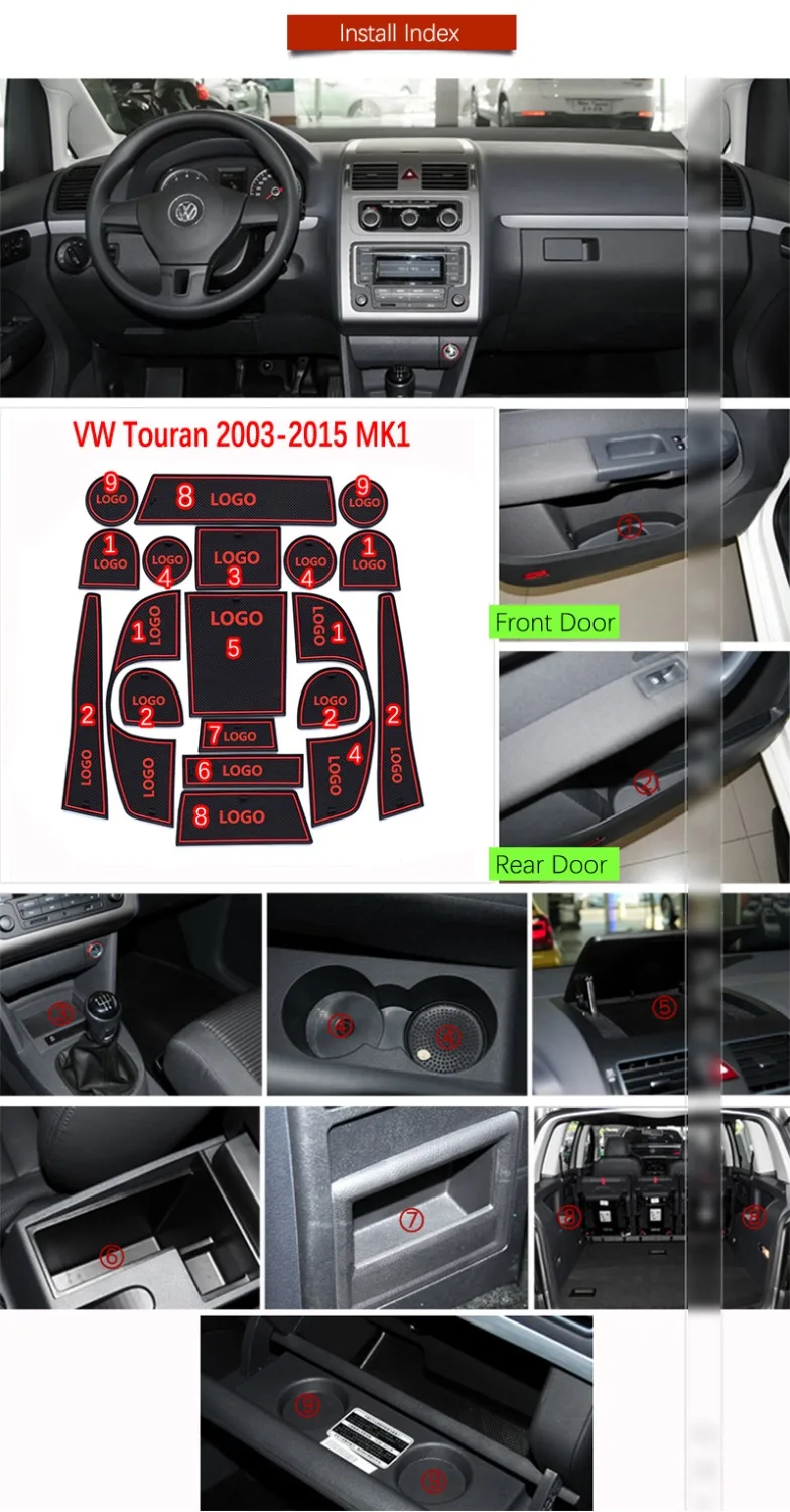 Противоскользящие ворота Слот коврик резиновая подставка для VW Touran MK1 2003 2004 2006 2008 2009 2010 2011 для Volkswage аксессуары