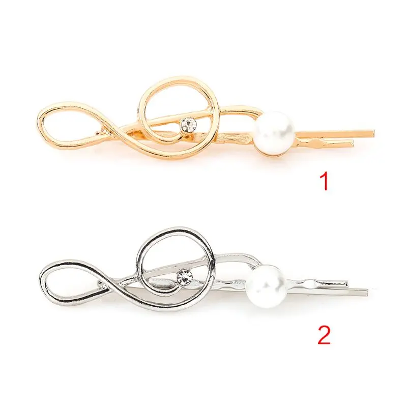 

Korean Style Geometric Music Note Treble Clef Shape Wavy Bobby Pins Women Girls Metallic Glitter Hair Clips Faux Pearl Decor Lux