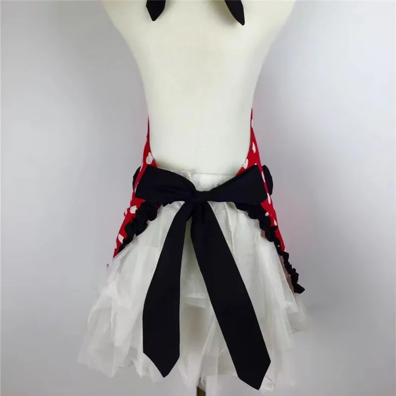 XiuMood Cute Black Lace Red White Dots Kitchen Cooking Aprons For Women