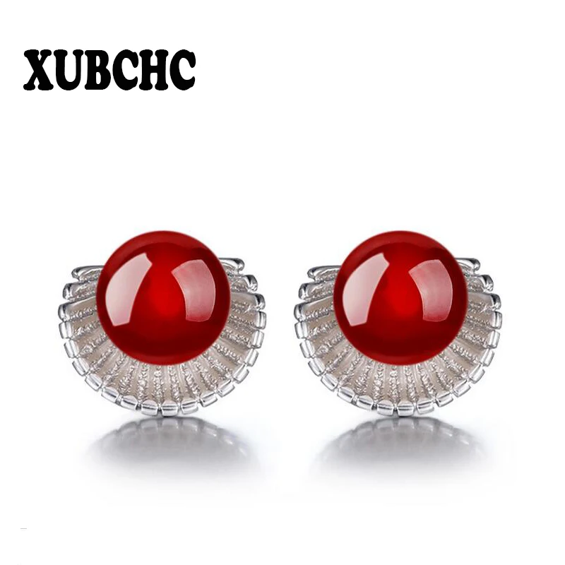 

XUBCHC Tendy Style Red Black Semi Precious Stone White Silver Stud Earrings Simple Earring Fashion Jewelry for Women Best Gift