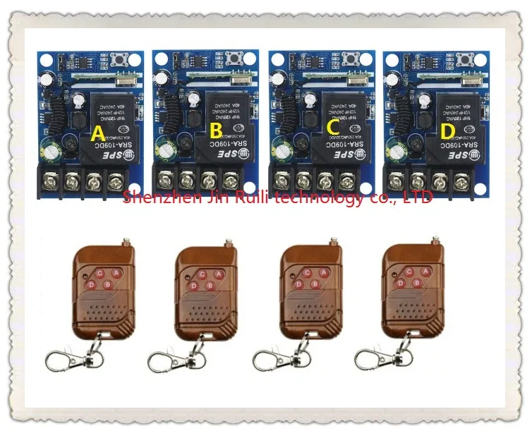 

New DC12--48V 1CH 10A RFRF wireless remote control switch system 4transmitter and 4 receiver teleswitch For relay Learning Code