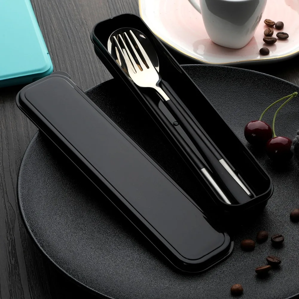 304 набор посуды из нержавеющей стали, портативная посуда с коробкой, ложка, вилка, палочки для еды, набор посуды для путешествий