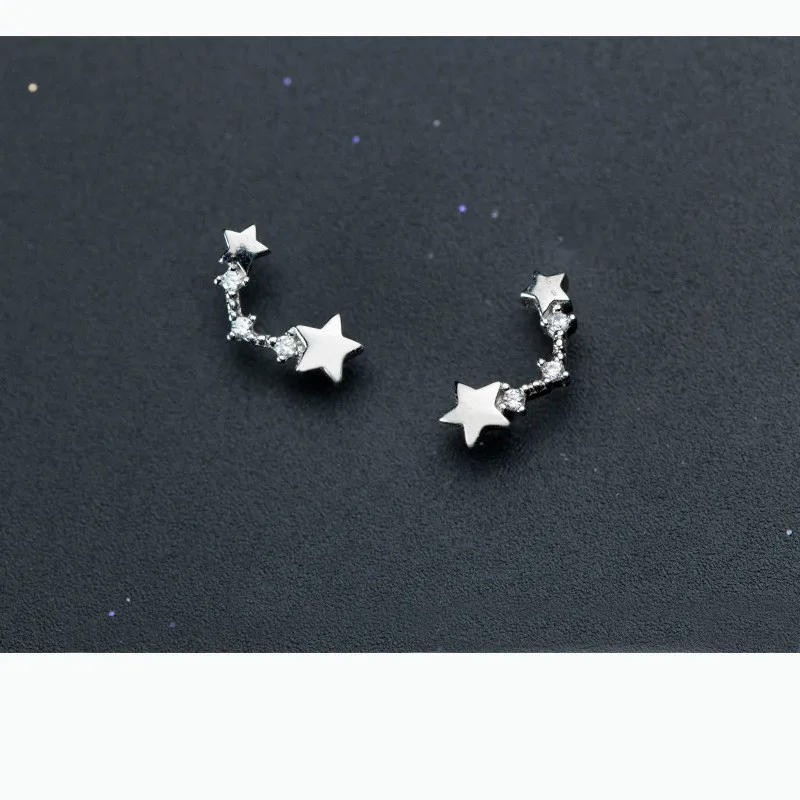 

100% 925 Sterling Silver Women's Small Star Ear Bones Ear Buckle Ring Tightly Packed Mini Double Ring Earrings