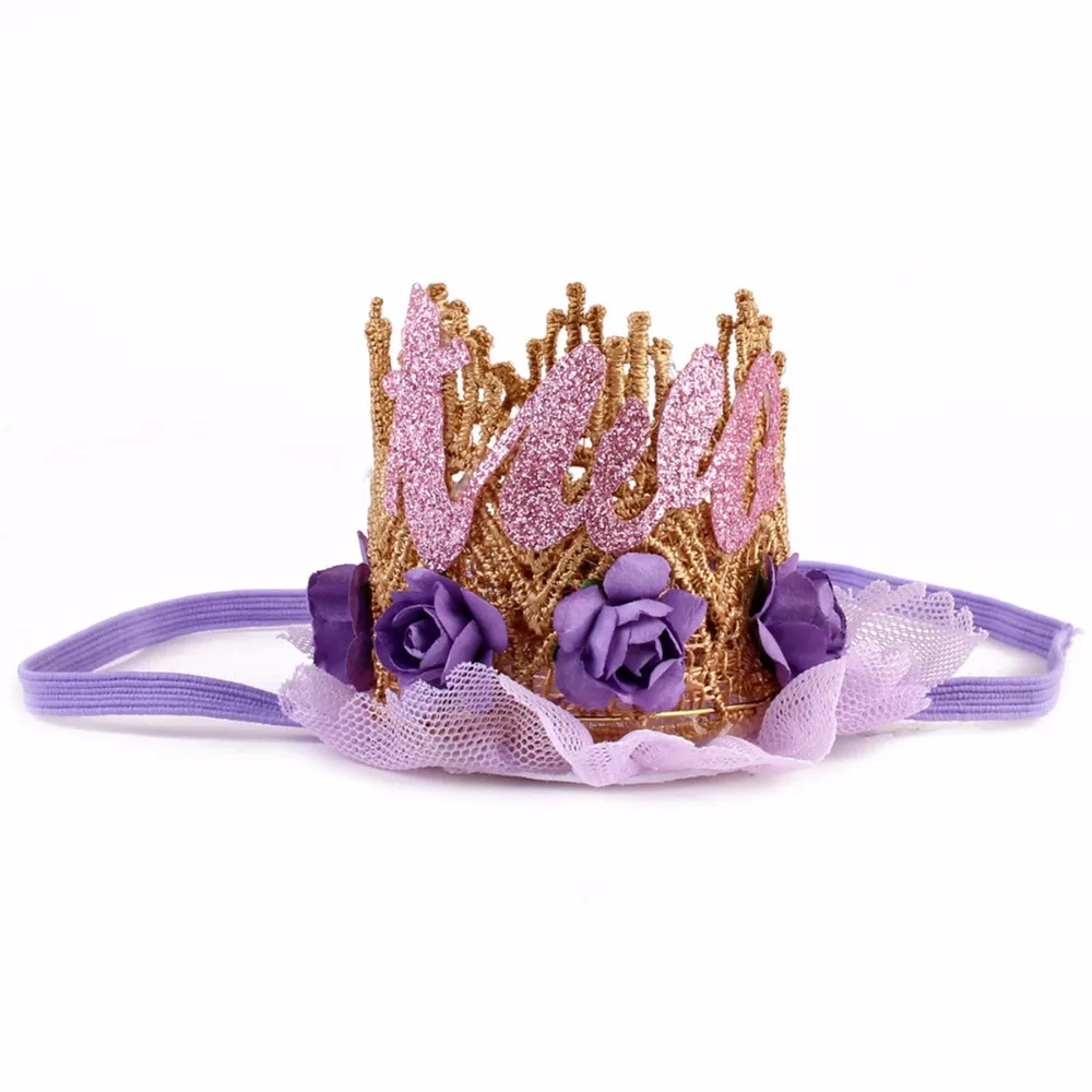 Puseky/один/два ободок для дня рождения принцессы для маленьких девочек, кружевная корона, цветочные повязки для волос, Детские аксессуары для волос, праздничная одежда