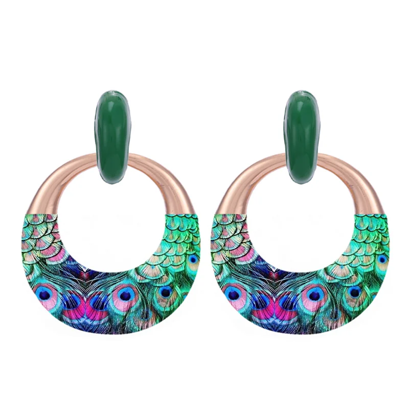 Sehuoran Zinc Alloy Big Oval Drop Earrings For Women Long Statement Printing Oorbellen Fashion Jewelry Wholesale (13)