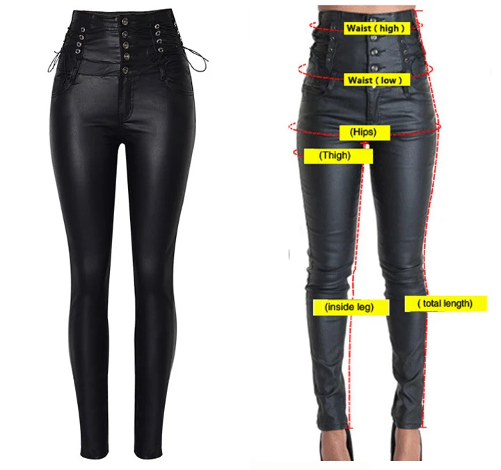 Europe and the United States women's ultra-high waist 5 grain buckle bilateral waist belt decorative coating imitation leather stretch denim feet pants PU (6) -
