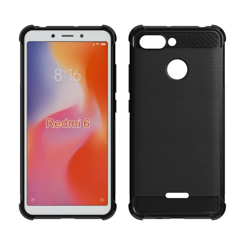 cheap Shock Absorption Cover Soft TPU Anti Scratch Carbon Fiber Design Back Case for Xiaomi Redmi 6
