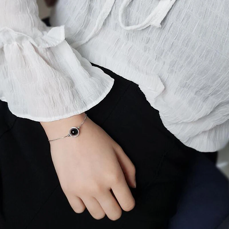 Ruifan Модный Круглый браслет с черным агатом браслет с прямоуголными звеньями Дамский счастливый Шарм 925 серебряный браслет для женщин ювелирные изделия YBR050