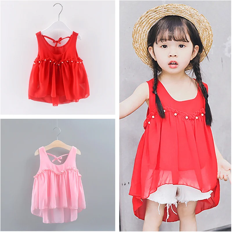 

Summer Kids girl Casual Sleeveless Pearl Design Dress Costume Babys Children Backless Dresses