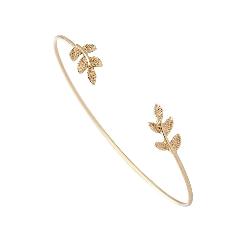 New Fashion Gold and Silver Plated Leaf Bracelet Bangles for Women Simple Leaf Open Cuff Bangles _conew1