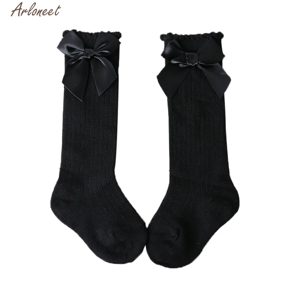 ARLONEET/носки для маленьких девочек и мальчиков, мягкая хлопковая обувь новые теплые носки до колена с большим бантом для детей на осень и зиму